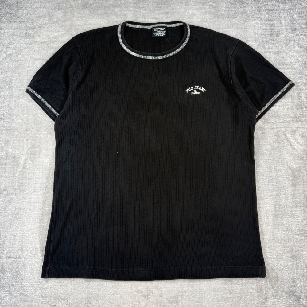 Polo Jeans Co Ralph Lauren Shirt Mens XL Black Vintage Y2K Ribbed Contrast Club